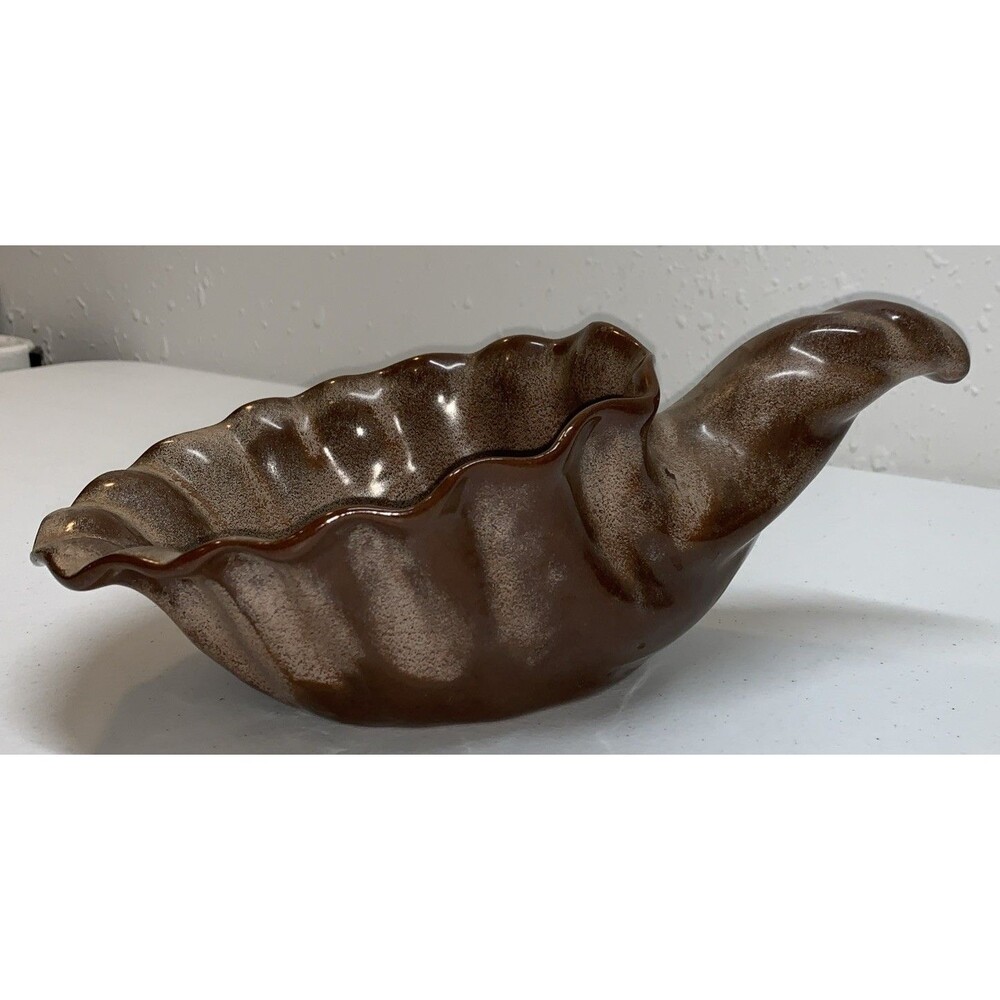 Vintage Frankoma Pottery Cornucopia or Horn of Plenty Bowl # 222 Brown